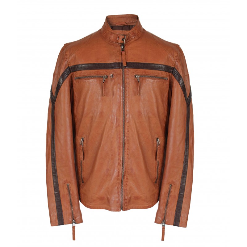 zerimar shoes Chaqueta de cuero con detalle lineal modelo RYANO Rebajas online
