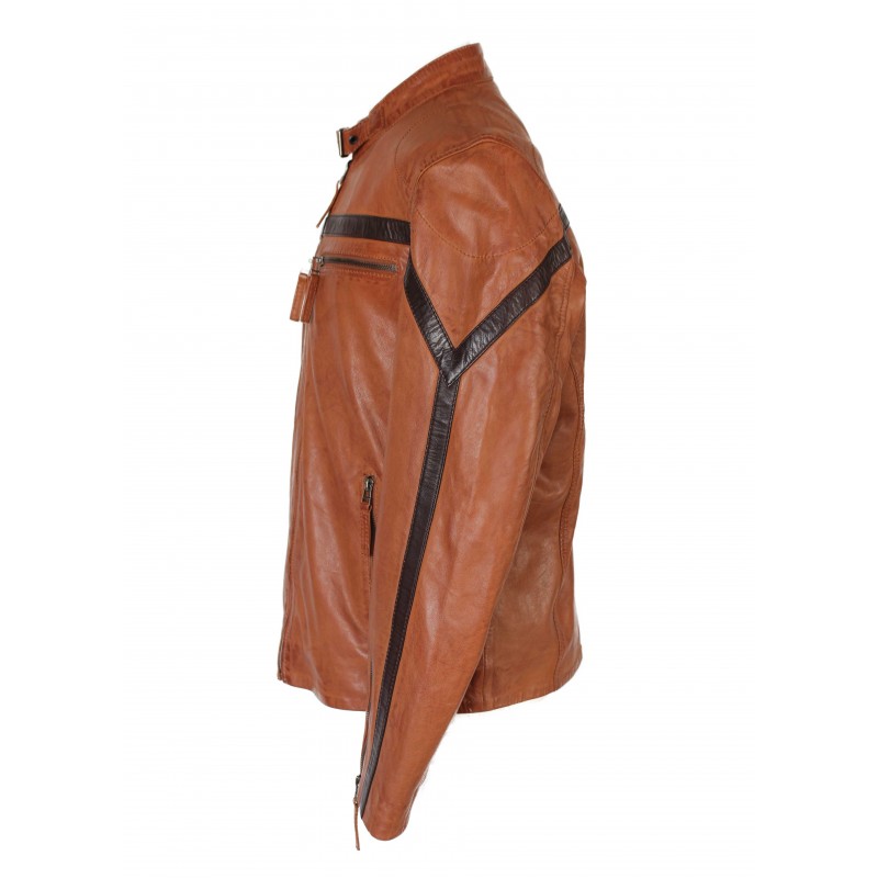 zerimar shoes Chaqueta de cuero con detalle lineal modelo RYANO Rebajas online
