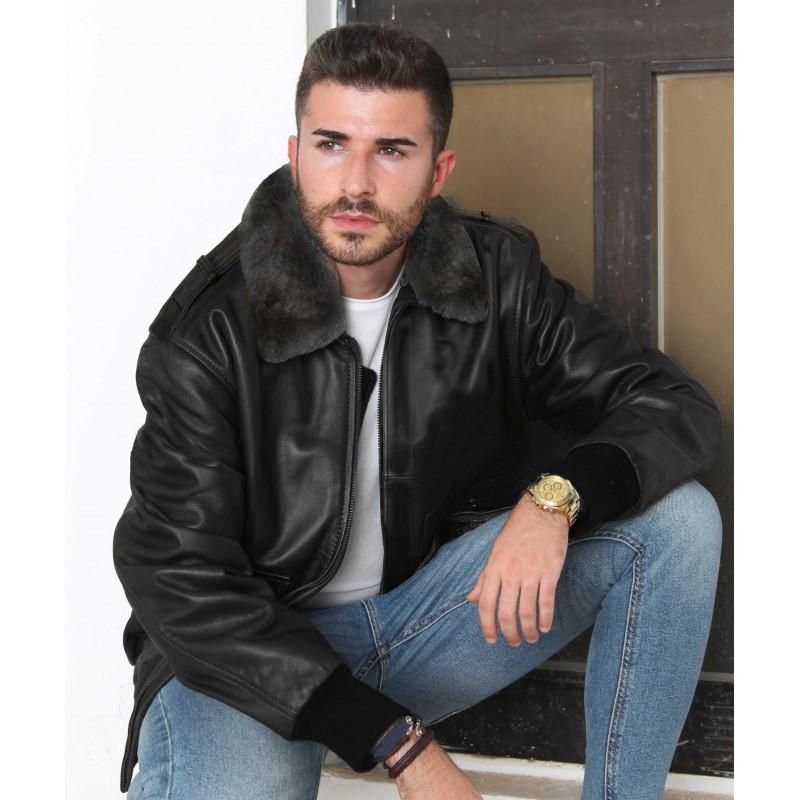 zerimar shoes Cazadora de piel aviador con cuello desmontable ÚLTIMAS EDICIONES