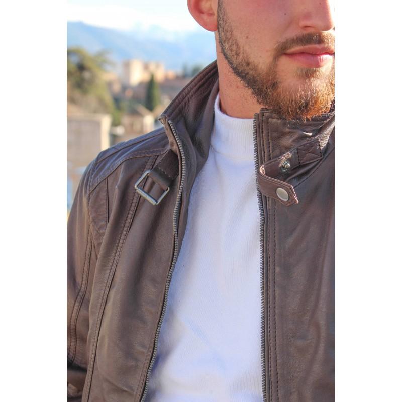zerimar shoes Chaqueta de cuero con cremallera modelo SOGA Último día