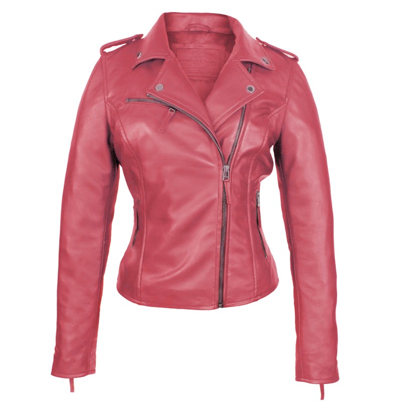 zerimar shoes Chaqueta ceñida de piel estilo biker con cremallera En oferta