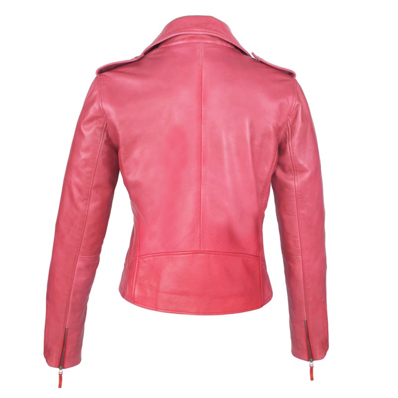 zerimar shoes Chaqueta ceñida de piel estilo biker con cremallera En oferta