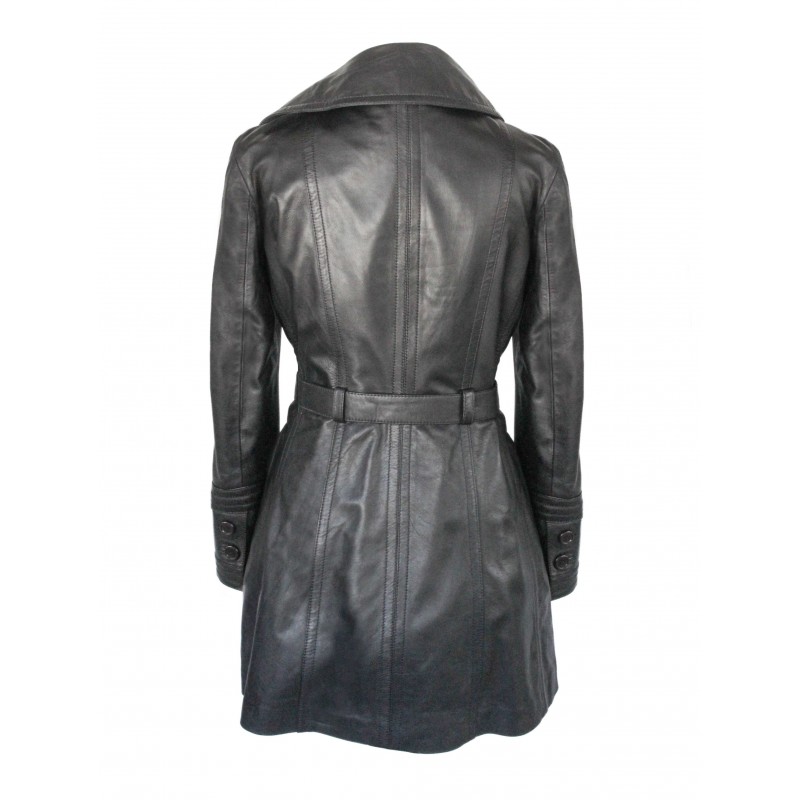 zerimar shoes Gabardina de piel con cremallera y cinturón modelo BLACKY Los más vendidos