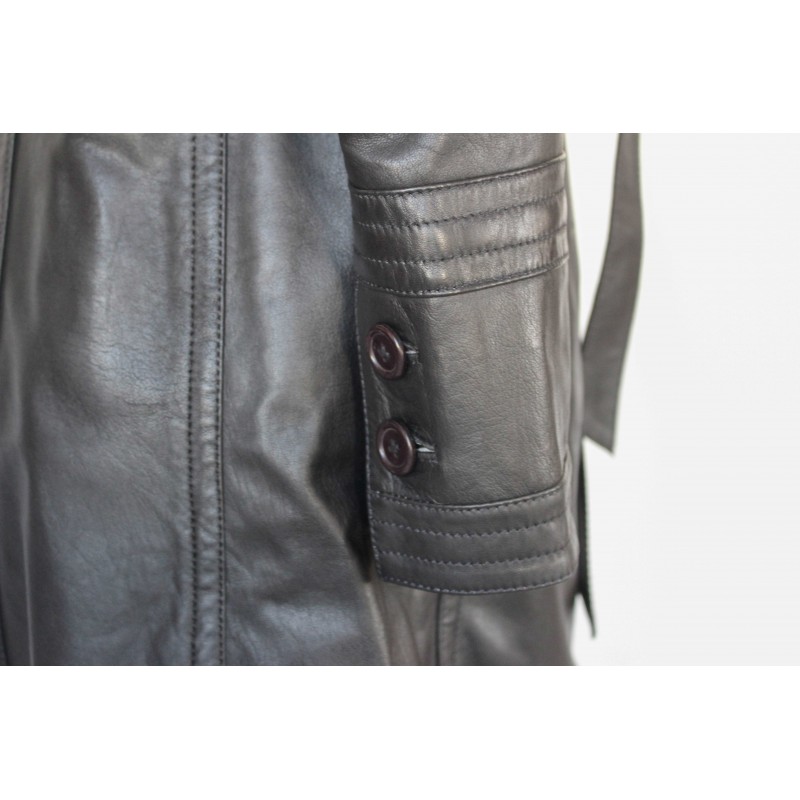 zerimar shoes Gabardina de piel con cremallera y cinturón modelo BLACKY Los más vendidos