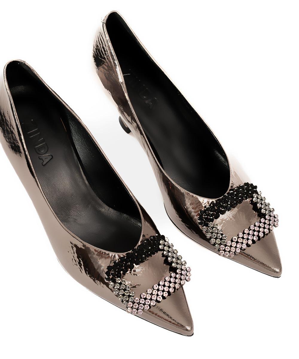 zinda Salón de piel gris metalizada con hebilla Última moda
