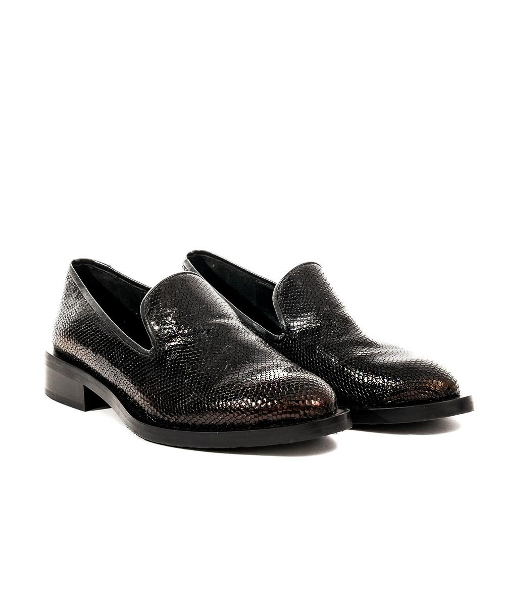 zinda Mocasín de piel grabada negra Ofertas especiales