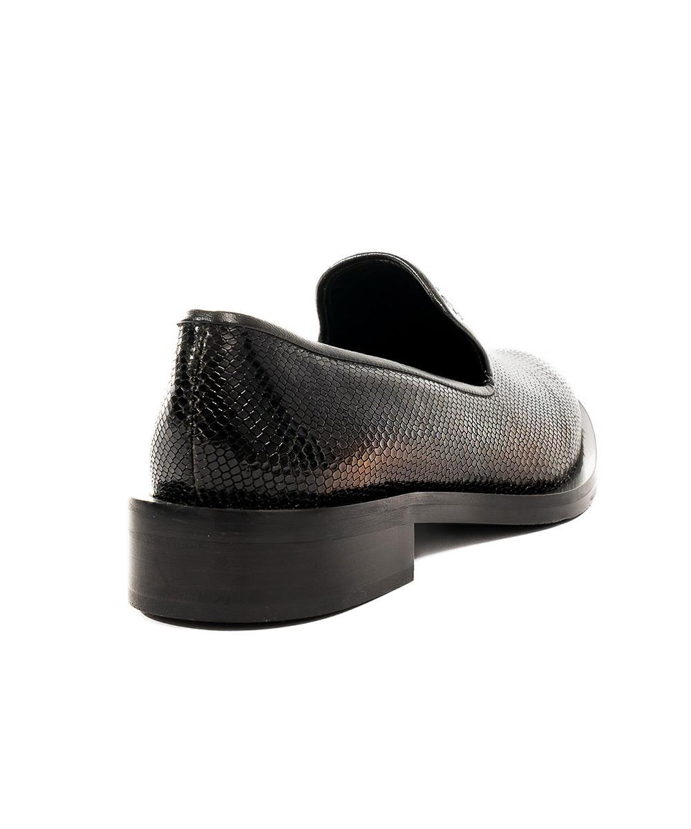 zinda Mocasín de piel grabada negra Ofertas especiales