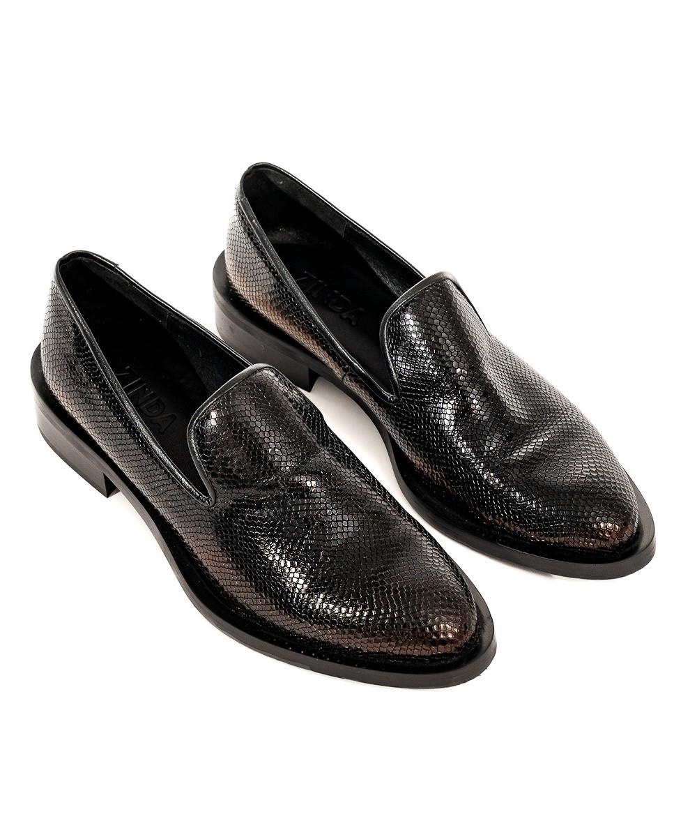 zinda Mocasín de piel grabada negra Ofertas especiales