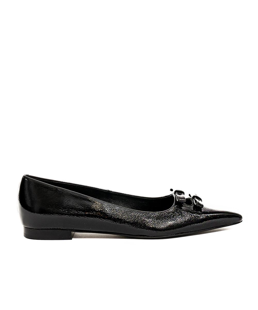 zinda Zapato plano de piel metalizada negra con dos lazos Precio ultrabajo