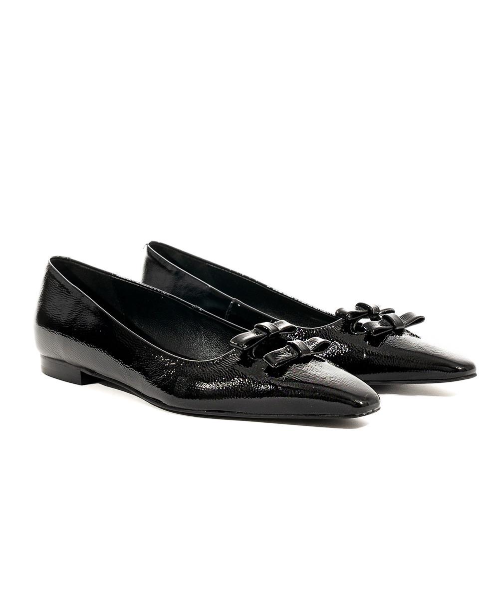 zinda Zapato plano de piel metalizada negra con dos lazos Precio ultrabajo