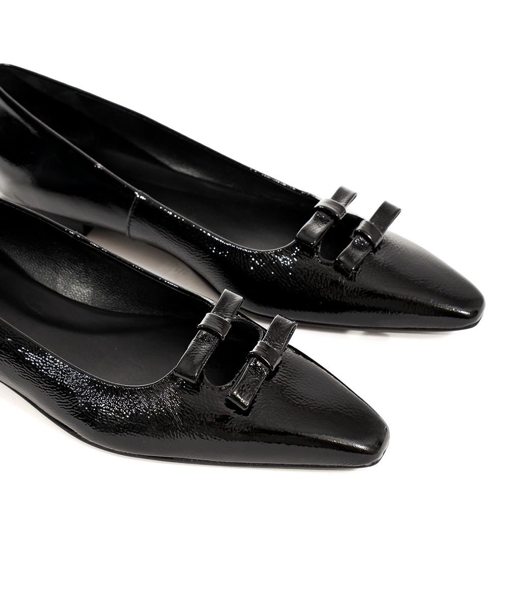 zinda Zapato plano de piel metalizada negra con dos lazos Precio ultrabajo