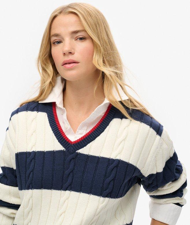 superdry Jersey a rayas extragrande de punto trenzado con cuello de pico Precios de Black Friday