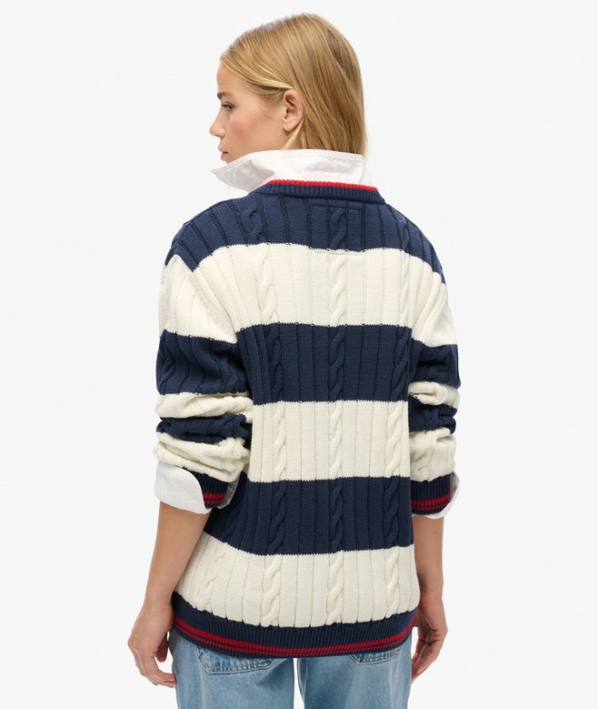 superdry Jersey a rayas extragrande de punto trenzado con cuello de pico Precios de Black Friday