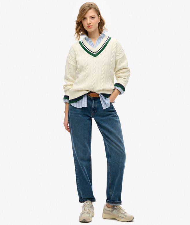 superdry Jersey extragrande de punto de cricket con cuello de pico Descuento por venta flash