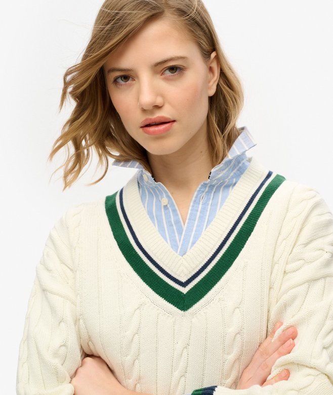 superdry Jersey extragrande de punto de cricket con cuello de pico Descuento por venta flash