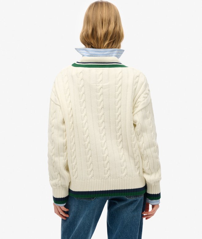 superdry Jersey extragrande de punto de cricket con cuello de pico Descuento por venta flash