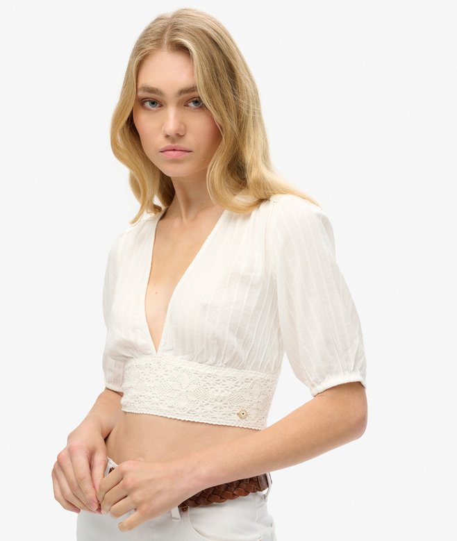 superdry Top con ribete de encaje de manga corta Ibiza Rebajas de fábrica