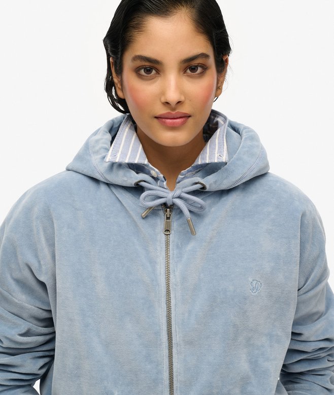 superdry Sudadera con capucha y cremallera de velvetón Descuento